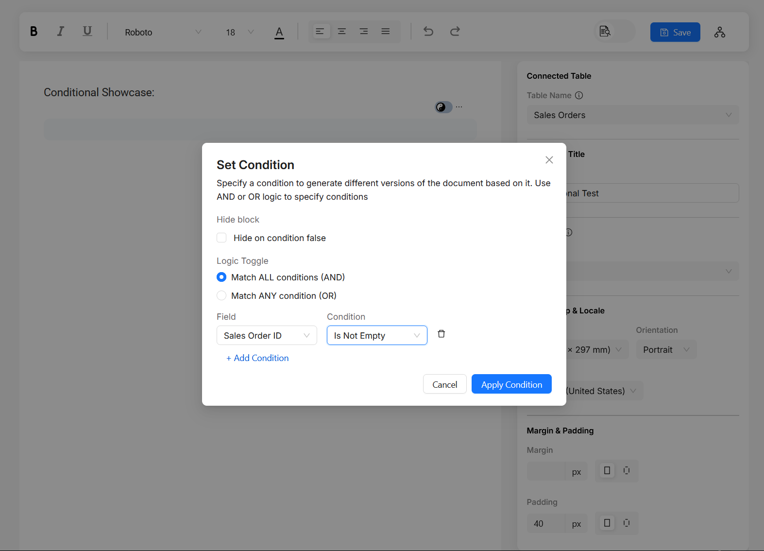 Conditional Builder dialog